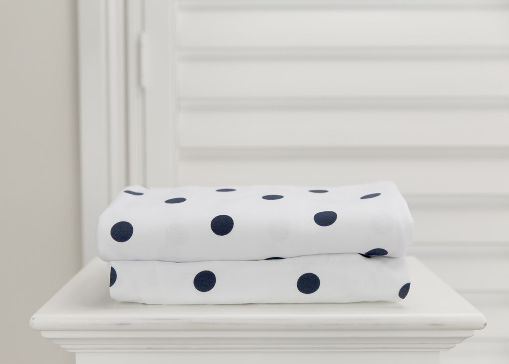 L'il Fraser 2 piece fitted cot sheet set - Navy stripes & Polkadots